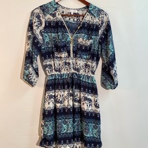 Stella Tweed - dress with 3/4 sleeves, elastic waist. Size S